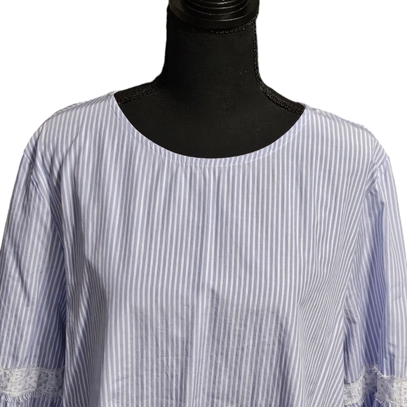 Elliott & Vine Stripped Lace Bell Sleeve Blouse 60% Cotton 40% Polyester Sz Unkn - Picture 2 of 11